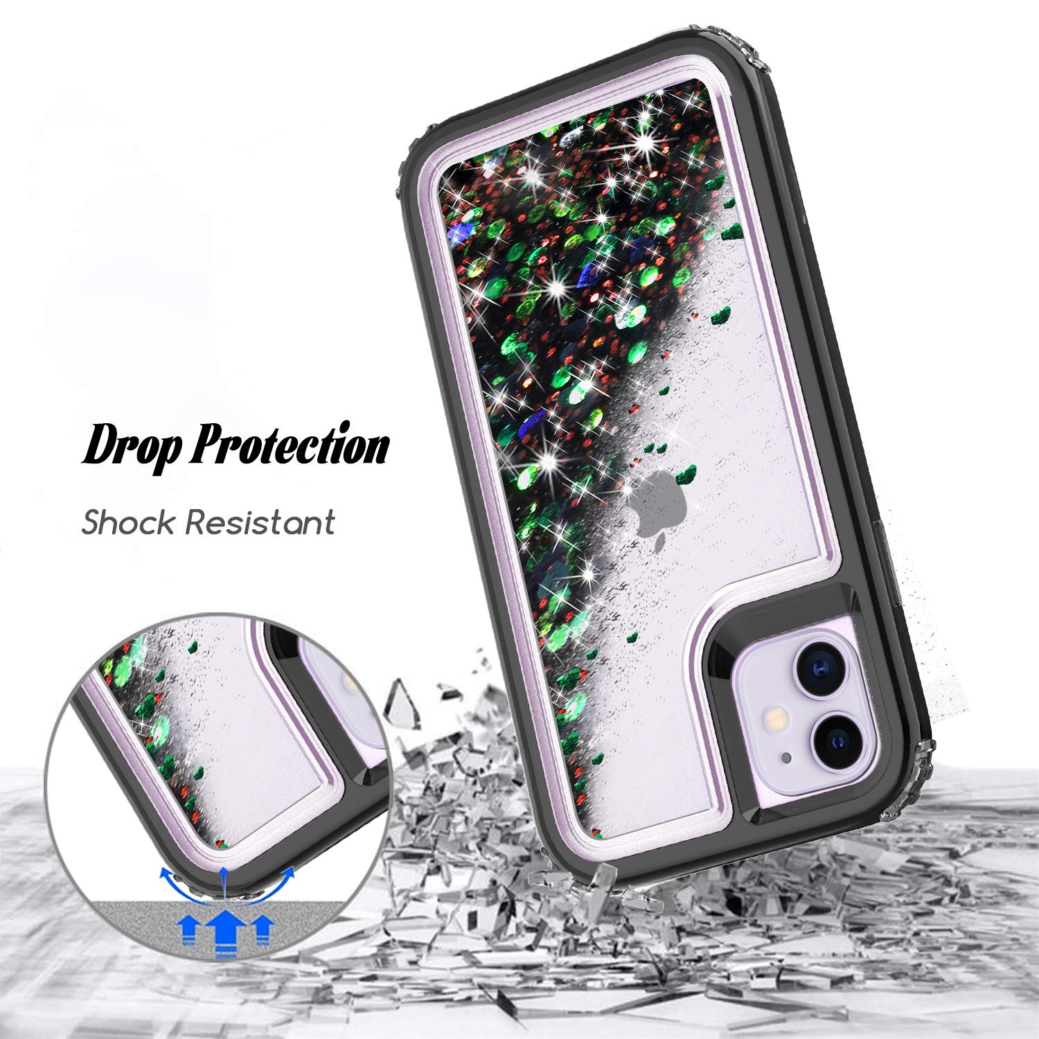 Wzoka For Iphone 11 Case, Unique Style Liquid Glitter Case, Iphone 11 6.1 Inch, 3 In 1 Hybrid Quicksand Sparkle Heavy Duty Case